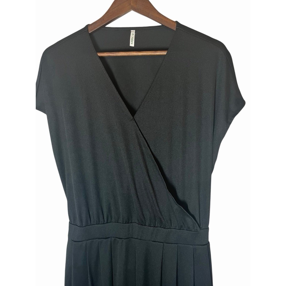 Halara Black Wide Leg Jumpsuit Faux Wrap V-Neck Pleated Short Sleeve Pocket XL - Picture 6 of 9